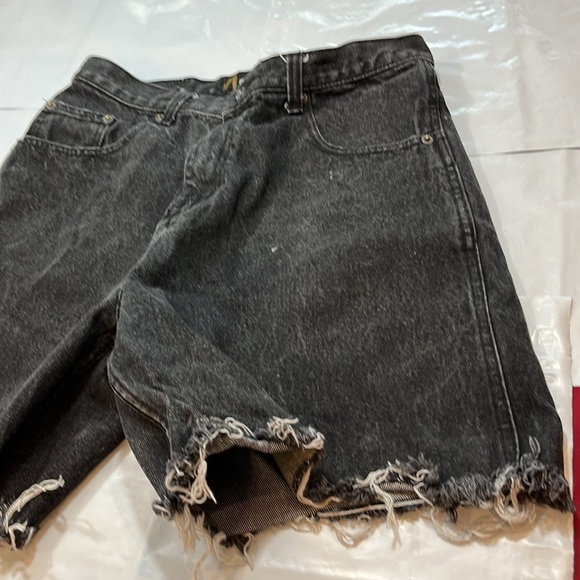 Outback rider BLACK frayed JEAN SHORTS RED stitch pockets Y2K men 30 STREET WEAR - Picture 5 of 12